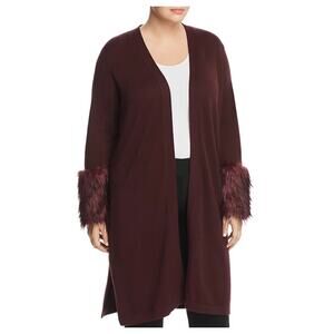 Vince Camuto Faux-Fur Cuff Duster Cardigan Burgundy Open Topper Layer Size XS
